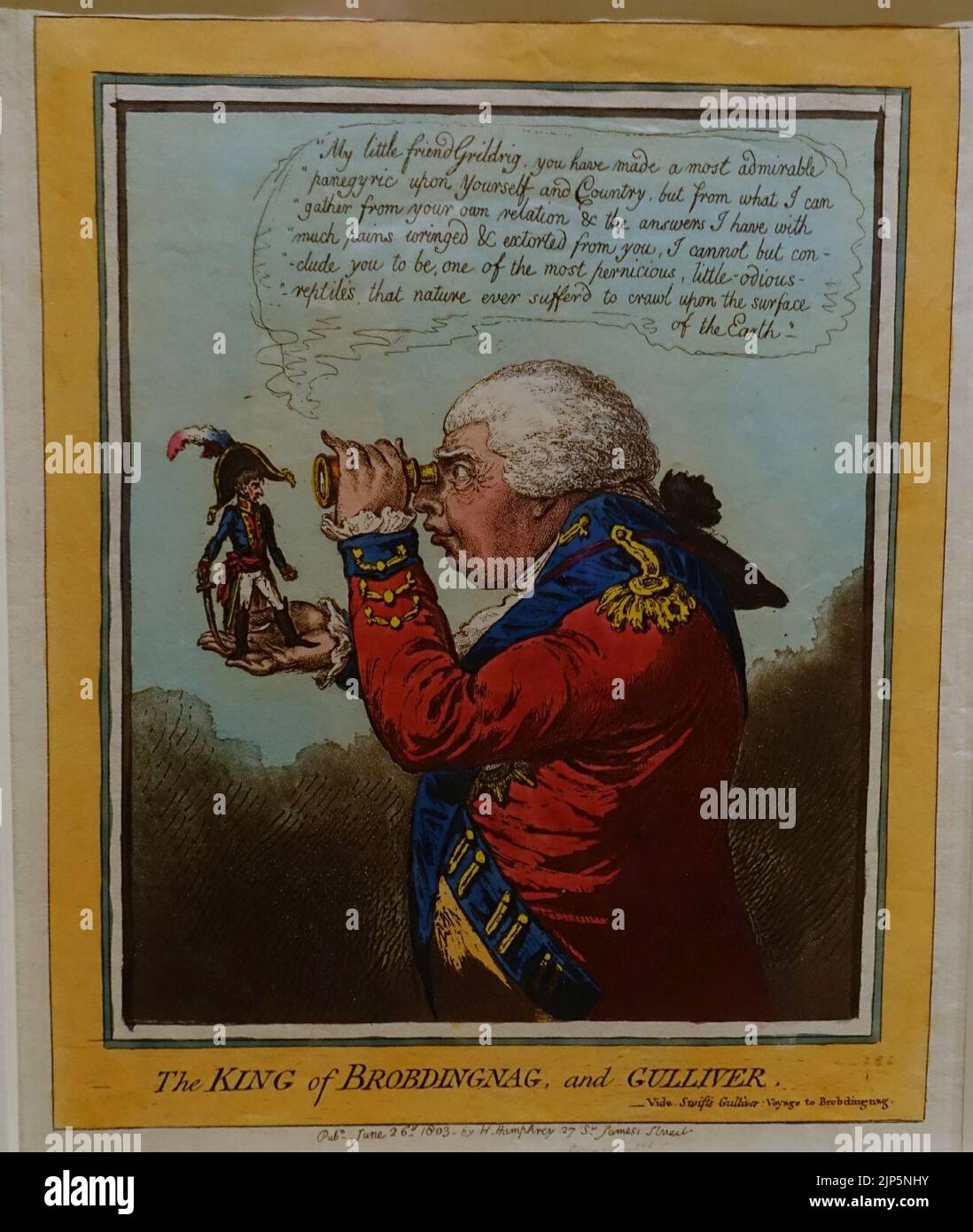 Der König von Brobdingnag und Gulliver, von James Gillray, Hannah Humphrey, London, 26. Juni 1803, Handkolorierte Radierung mit Aquatinta Stockfoto