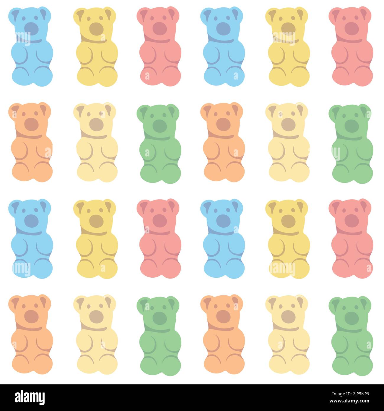 Farbenfrohe, sich wiederholende Muster-Hintergrund von Gummikandeln in Form von Bären aus einfachen Vektorgrafiken. Stock Vektor