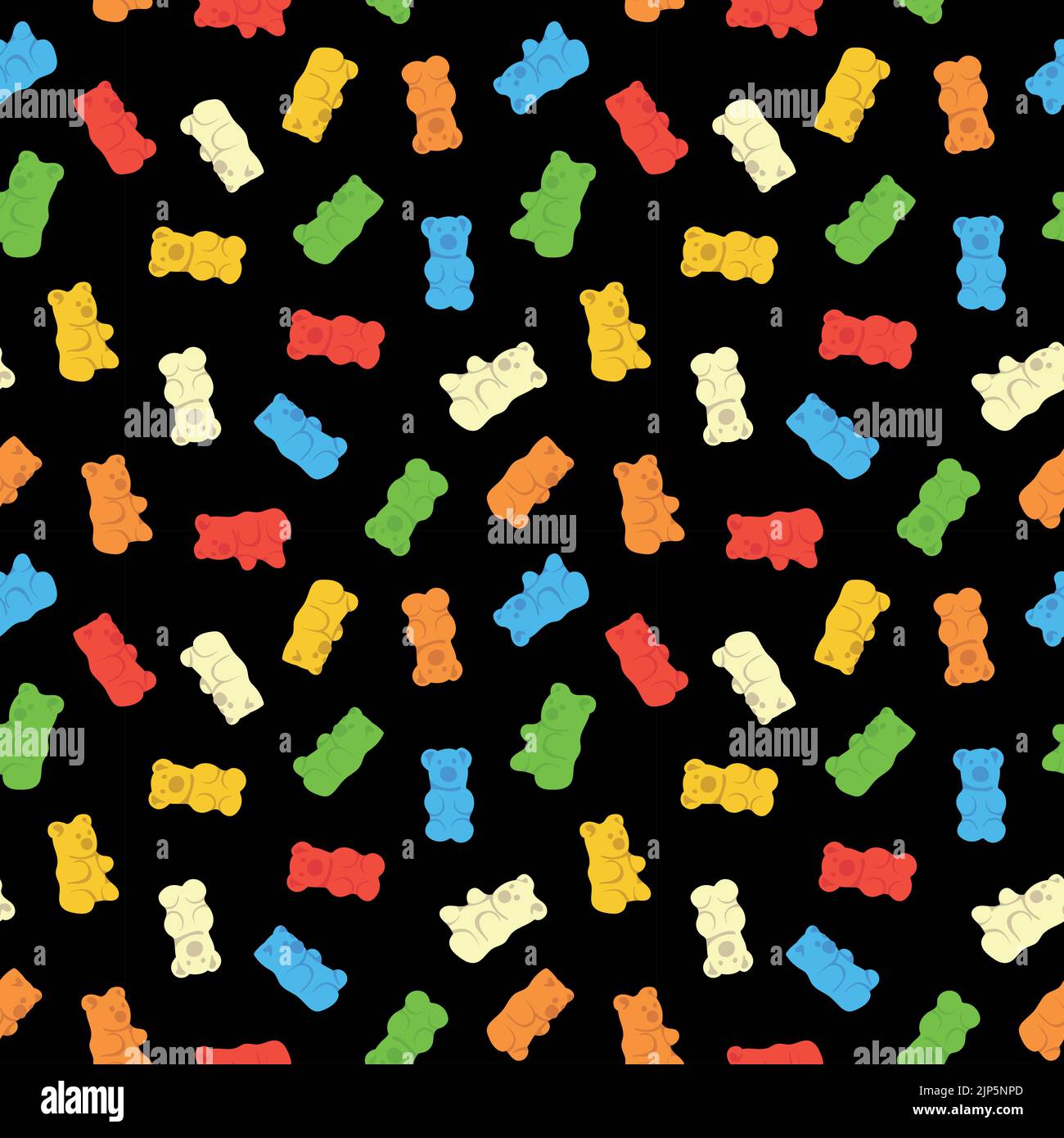 Farbenfrohe, sich wiederholende Muster-Hintergrund von Gummikandeln in Form von Bären aus einfachen Vektorgrafiken. Stock Vektor