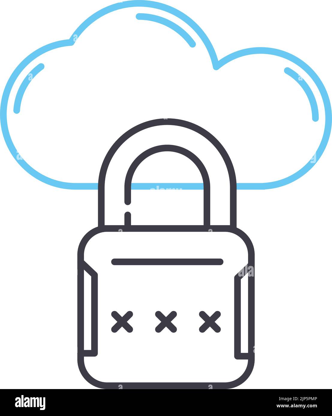 Symbol für die Passwortlinie in der Cloud, Umrisssymbol, Vektordarstellung, Konzeptzeichen Stock Vektor