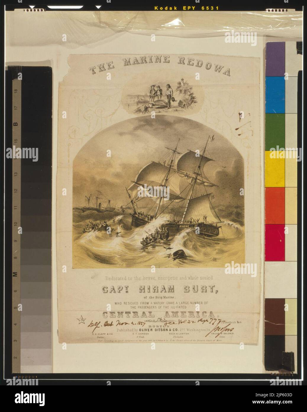 Die marine Redowa-gewidmet der tapferen, energischen und ganzen gefühlvollen Capt. Hiram Burt, der Brig. Marine, der eine große Anzahl von den Passagieren des Schicksals von einem wässrigen Grab gerettet hat Stockfoto