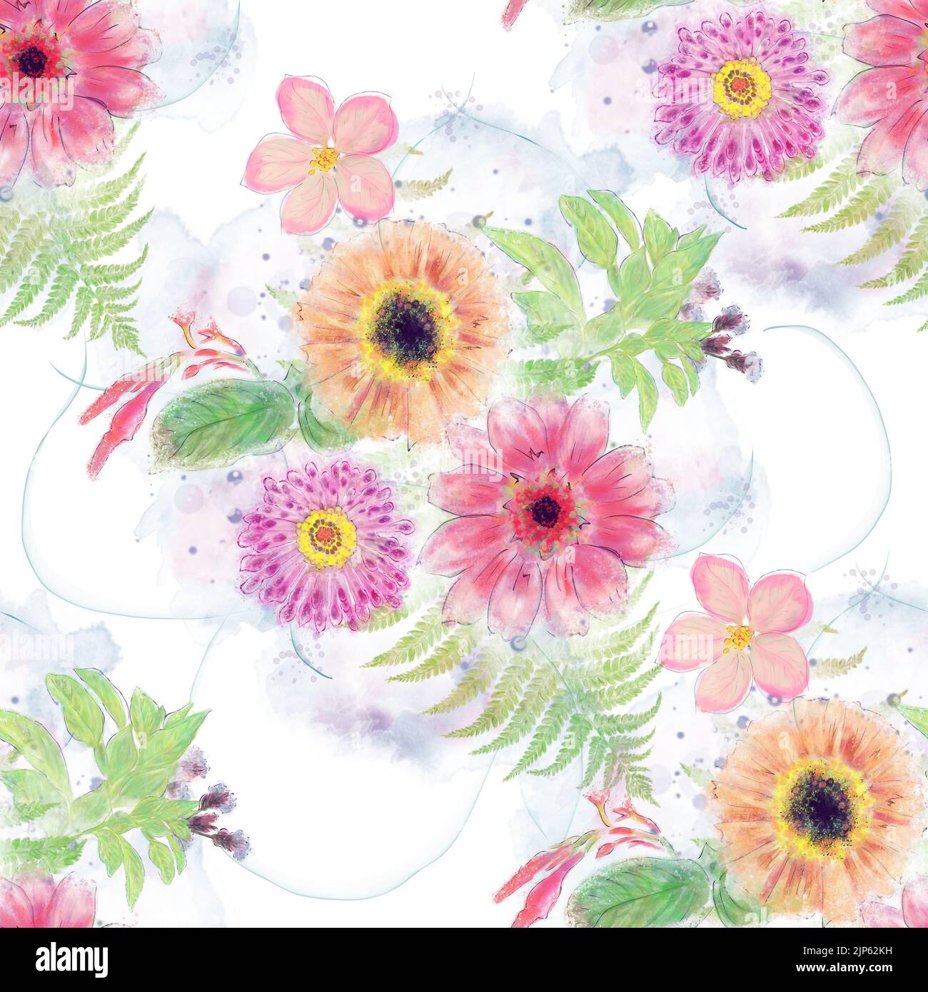Nahtlose florale Design für Hintergrund, endlose Muster.Aquarell Illustration. Stockfoto