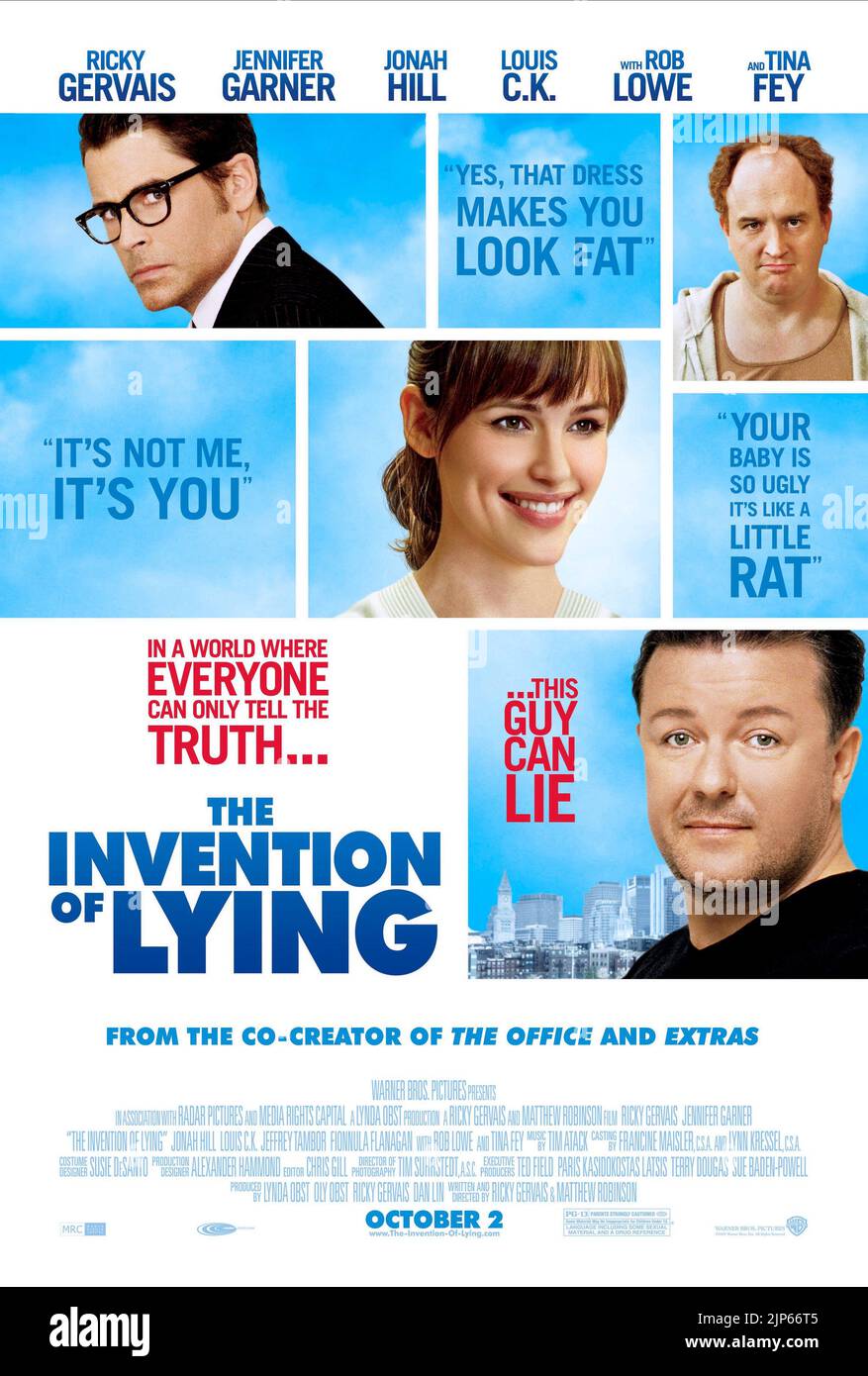ROB LOWE, Jennifer Garner, Louis C.K., Ricky Gervais, Plakat, DIE ERFINDUNG DER LÜGE, 2009 Stockfoto