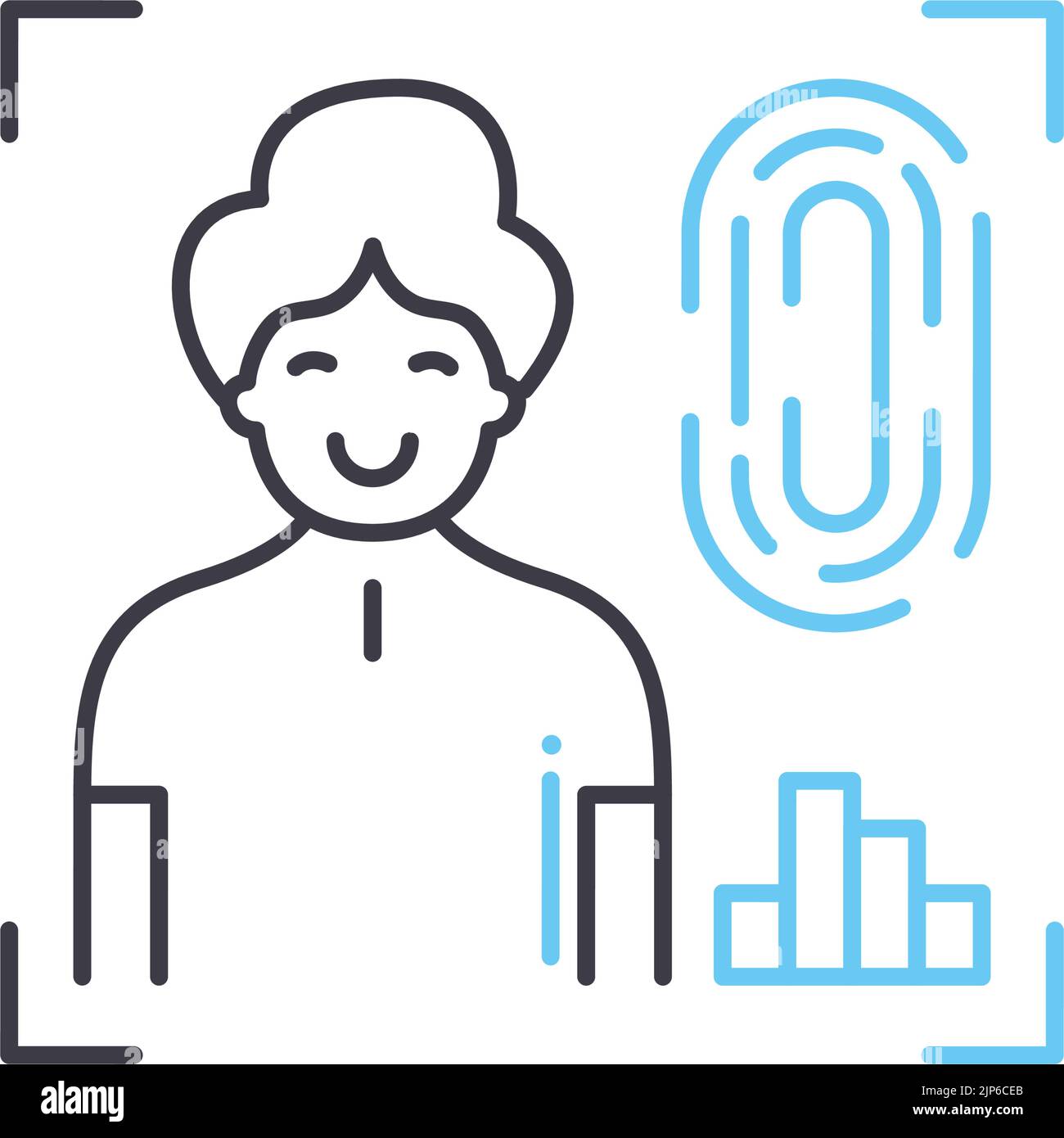 Fingerabdruck-Scan-Zeilensymbol, Umrisssymbol, Vektordarstellung, Konzeptzeichen Stock Vektor