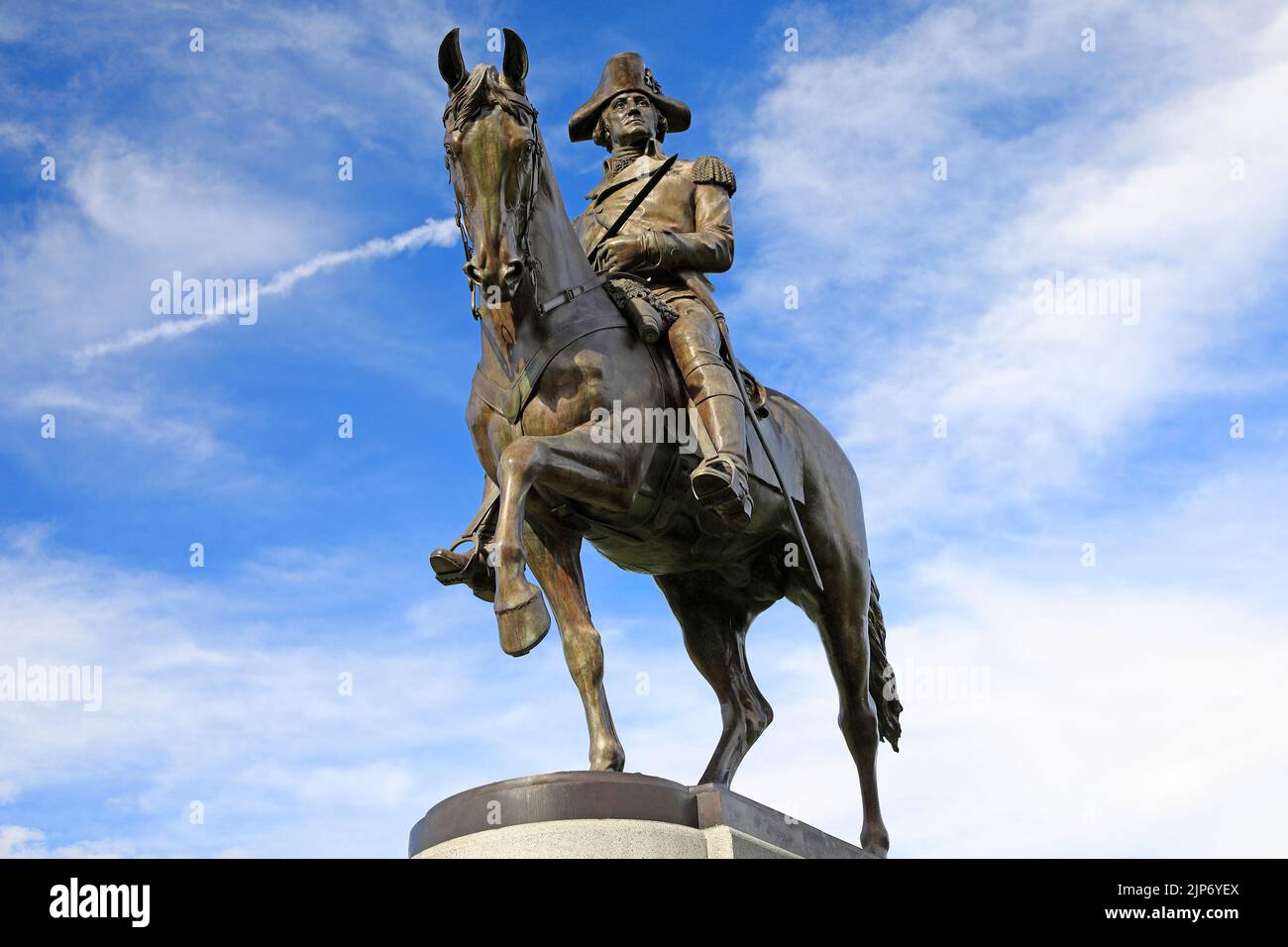 Die George Washington Statue ist das berühmte Wahrzeichen im Boston Public Garden, USA Stockfoto