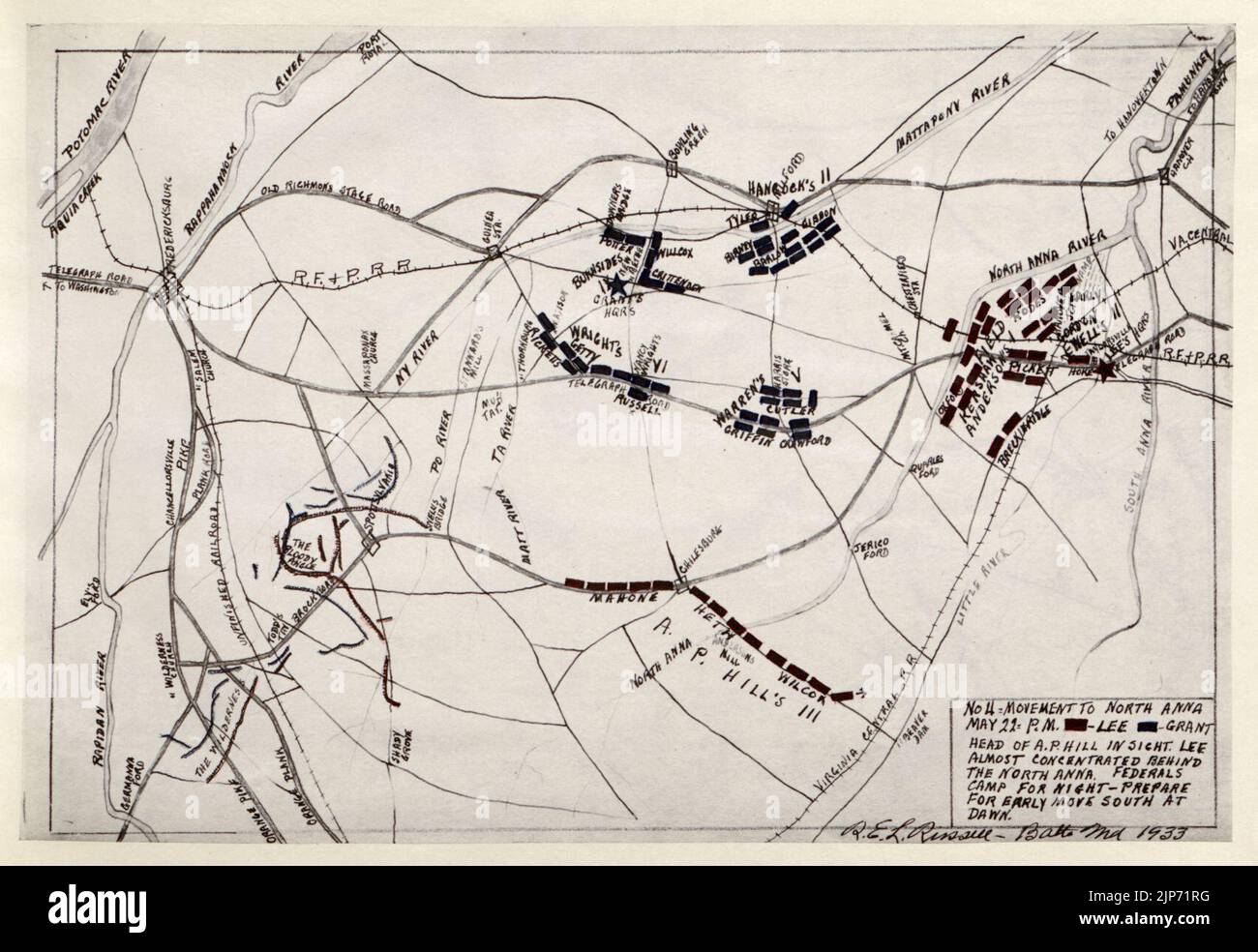 The North Anna and movement from Spottsylvania (sic), May 21-26, 1864, between Lee, 50.000 and Grant, 100.000 Stockfoto