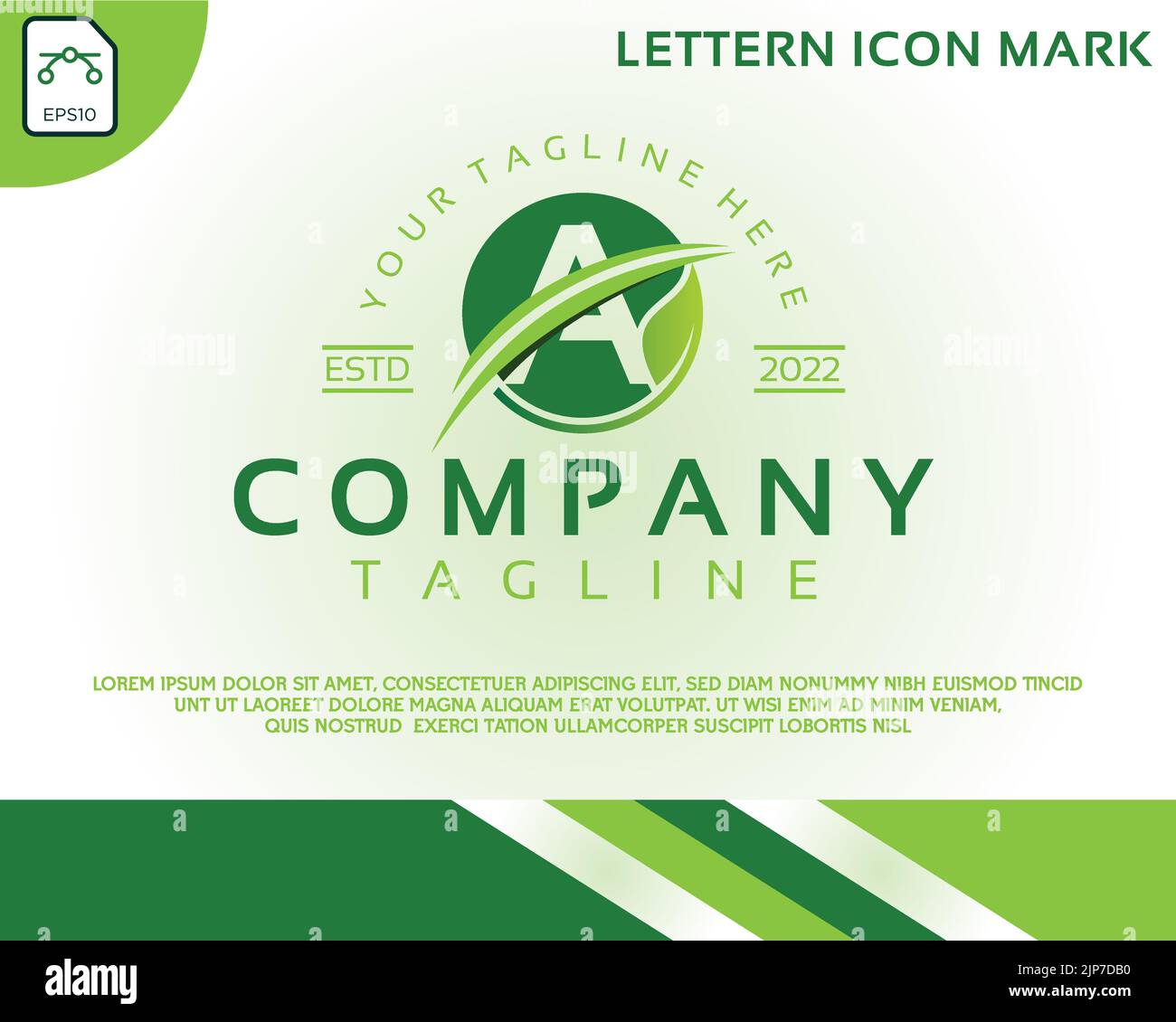 Grünes Öko-Logo mit Buchstabe Ein Schablonendesign Stock Vektor