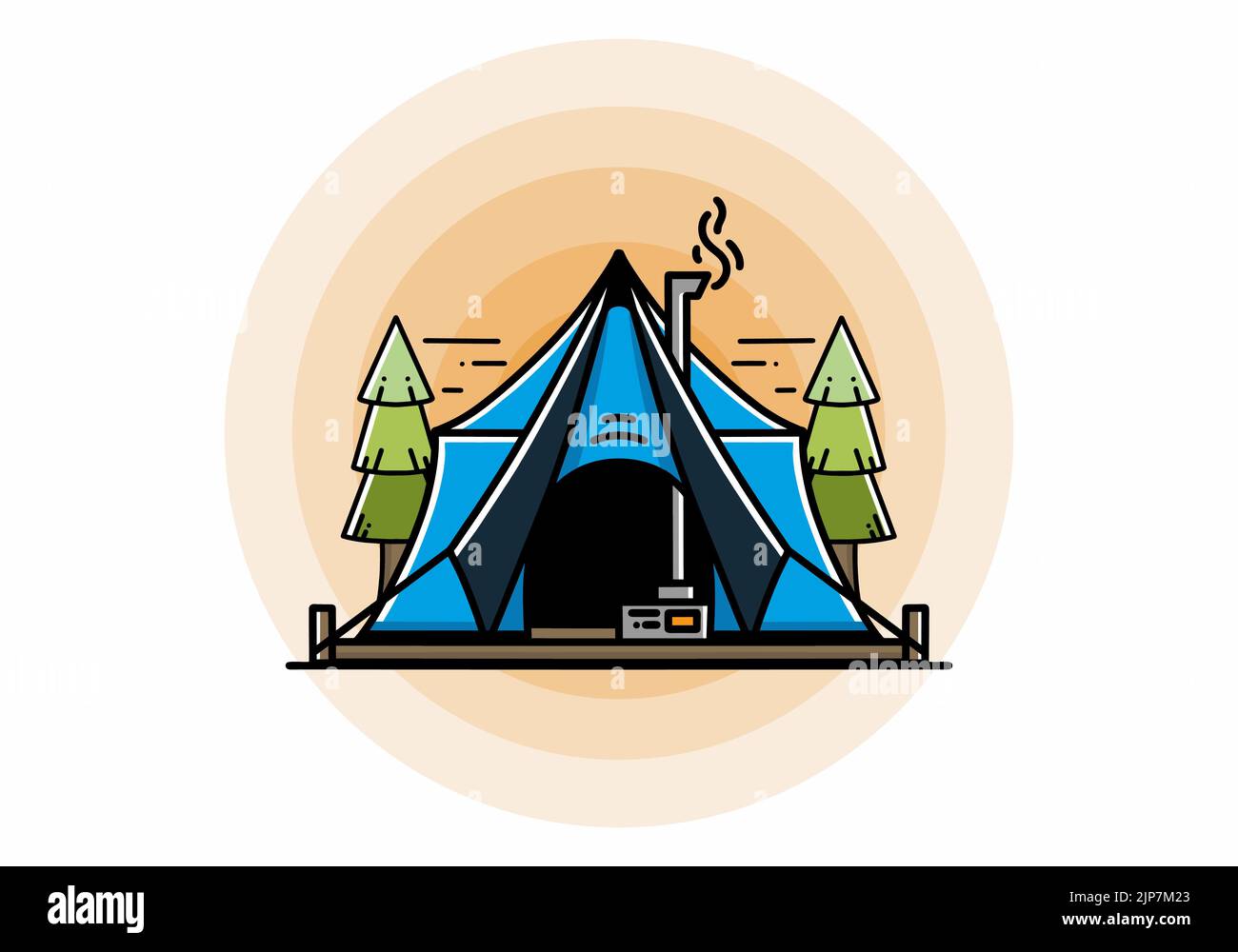 Großes Glamping-Zelt mit Heizung und Schornstein-Illustration Stock Vektor