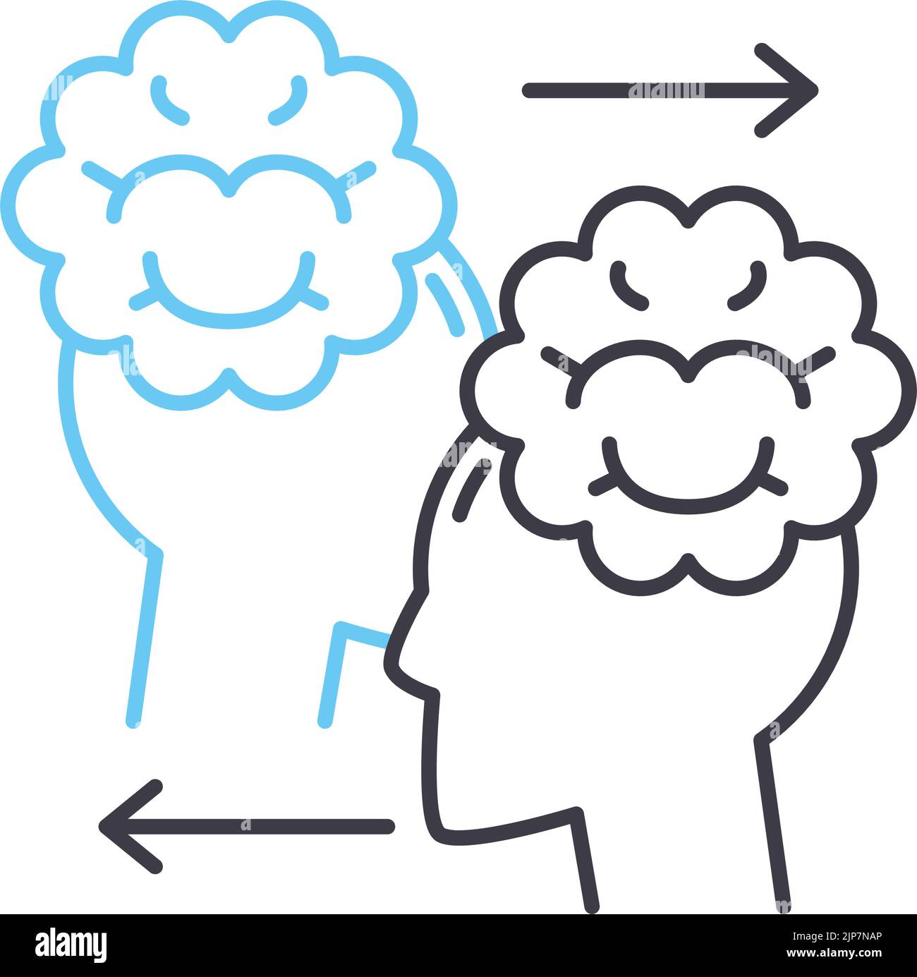 Symbol für die Kommunikationslinie Gehirn-zu-Gehirn, Umrisssymbol, Vektordarstellung, Konzeptzeichen Stock Vektor