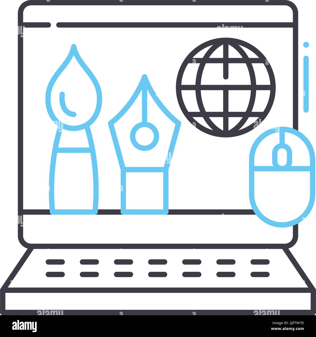 Kreatives Online-Lernliniensymbol, Umrisssymbol, Vektordarstellung, Konzeptzeichen Stock Vektor