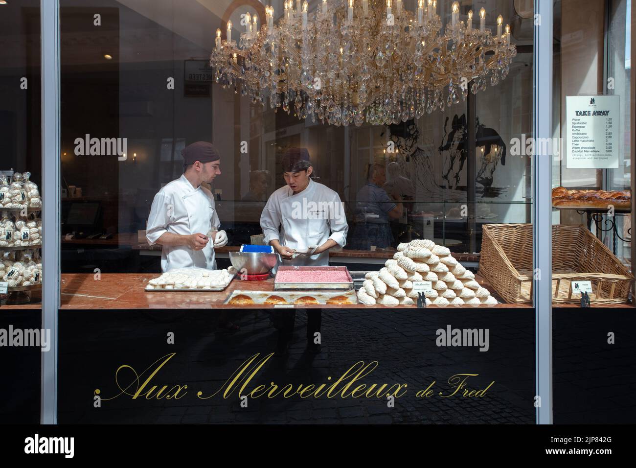Aux Merveilleux de Fred, eine Konditorei in der Altstadt von Gent, Belgien. Stockfoto
