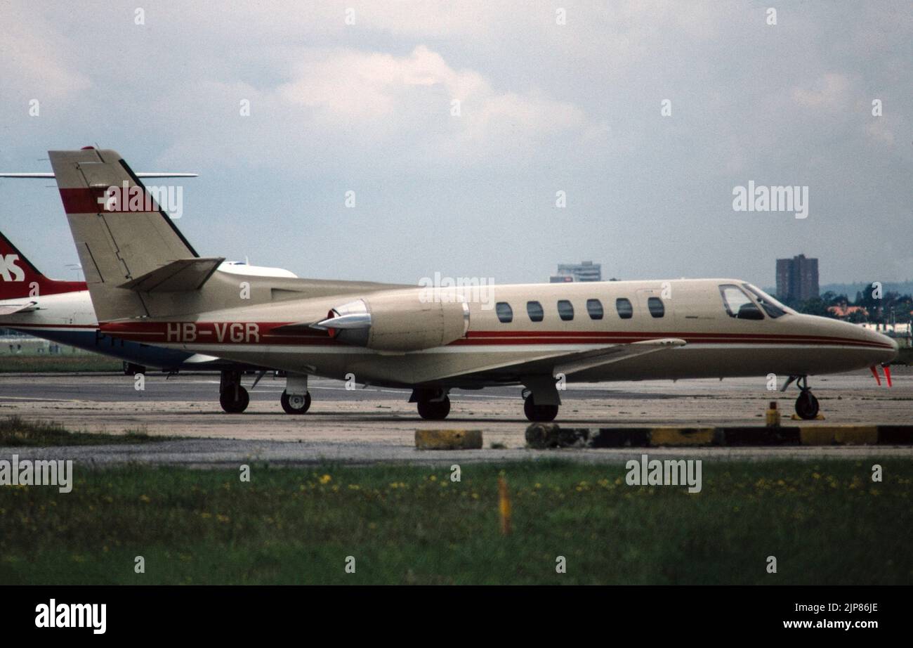 A Cessna 550 Citation II Business, Executive, Corporate, Privat, Jet, Registriert in der Schweiz als HB-VGR. Stockfoto