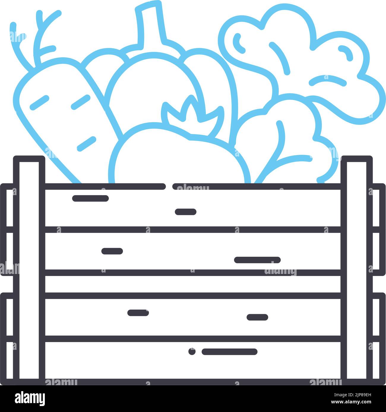 Kiste Gemüse Linie Symbol, Umriss Symbol, Vektor-Illustration, Konzept Zeichen Stock Vektor