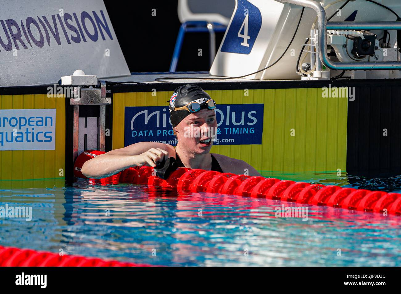 ROM, ITALIEN - 16. AUGUST: Laura Kathleen Stephens aus England während des Schmetterlings der Frauen 200m beim European Aquatics Roma 2022 im Stadio del Nuoto am 16. August 2022 in Rom, Italien (Foto: Nikola Krstic/Orange Picles) Stockfoto