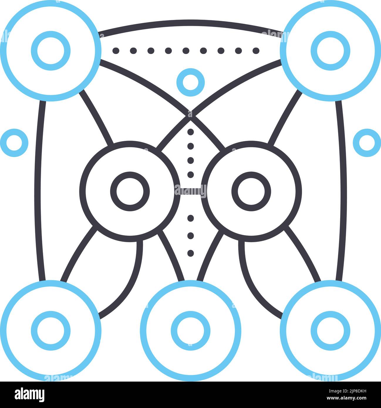 Künstliches neuronales Netzliniensymbol, Umrisssymbol, Vektordarstellung, Konzeptzeichen Stock Vektor