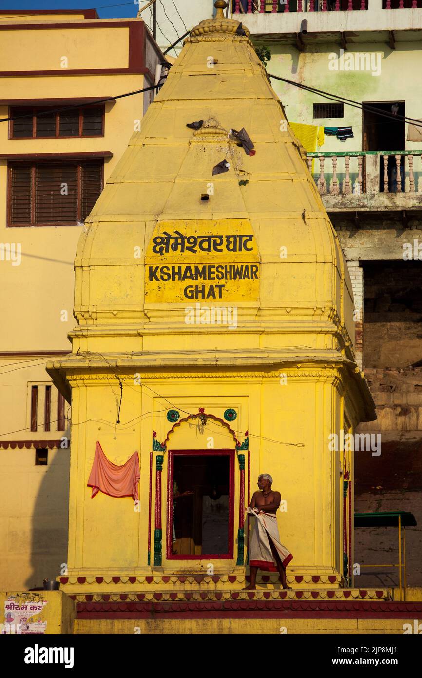Kshameshwar Ghat Tempel, Varanasi, Banaras, Benaras, Kashi, Uttar Pradesh, Indien Stockfoto