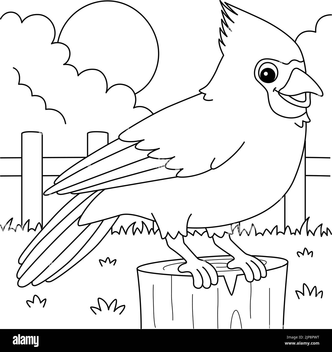 Cardinal Animal Coloring Page für Kinder Stock Vektor