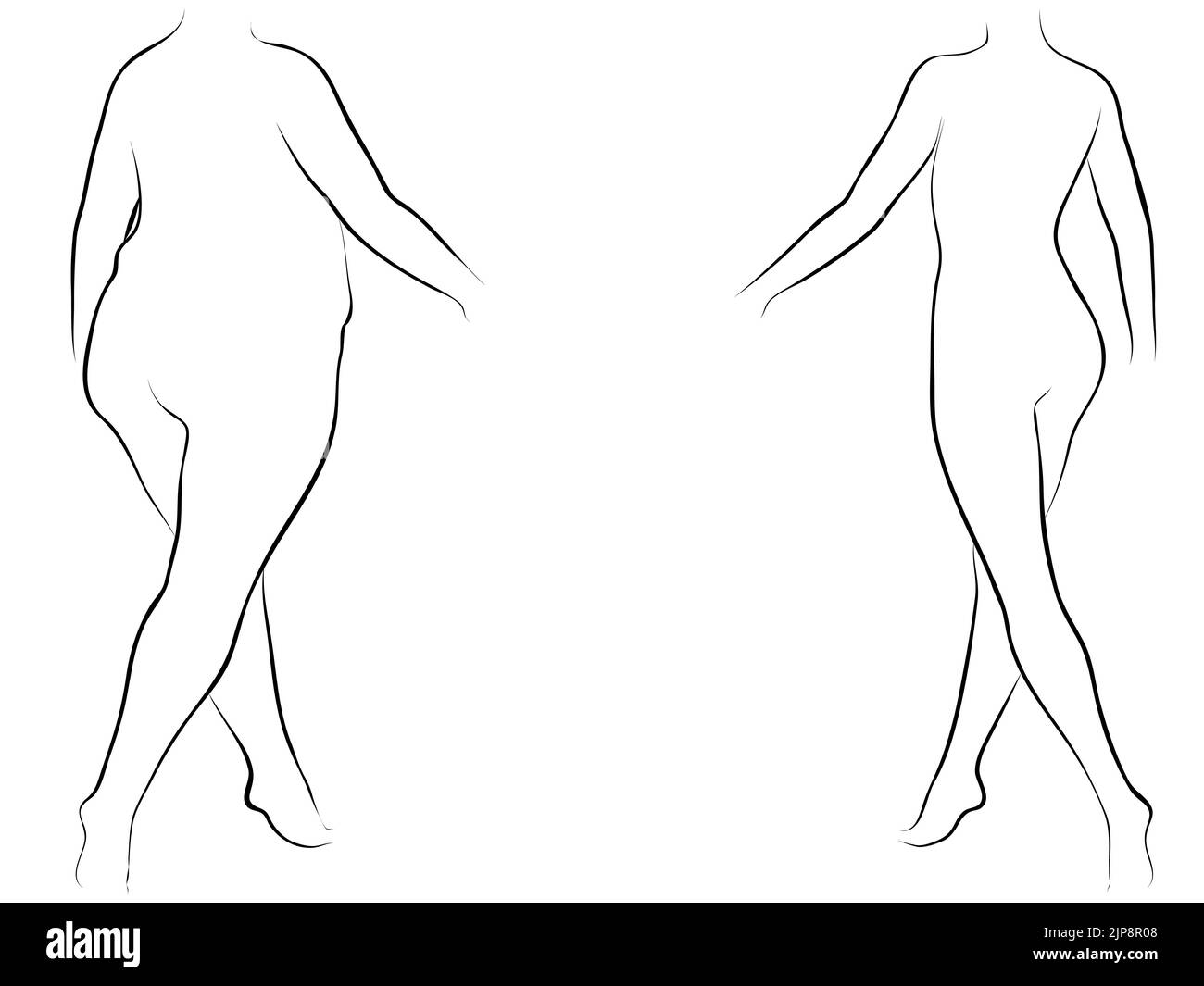 Konzeptionelle Fett übergewichtig weiblich vs schlank fit gesunden Körper nach der Gewichtsabnahme oder Ernährung mit Muskeln dünn junge Frau. 3D Illustration für Fitness, Gesundheit Stockfoto