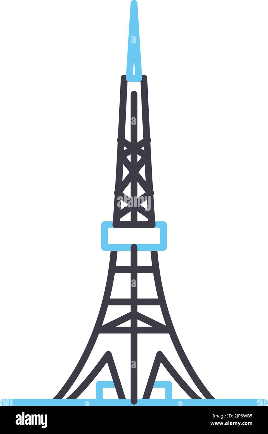 tokyo Tower Line Symbol, Umrisssymbol, Vektordarstellung, Konzeptschild Stock Vektor