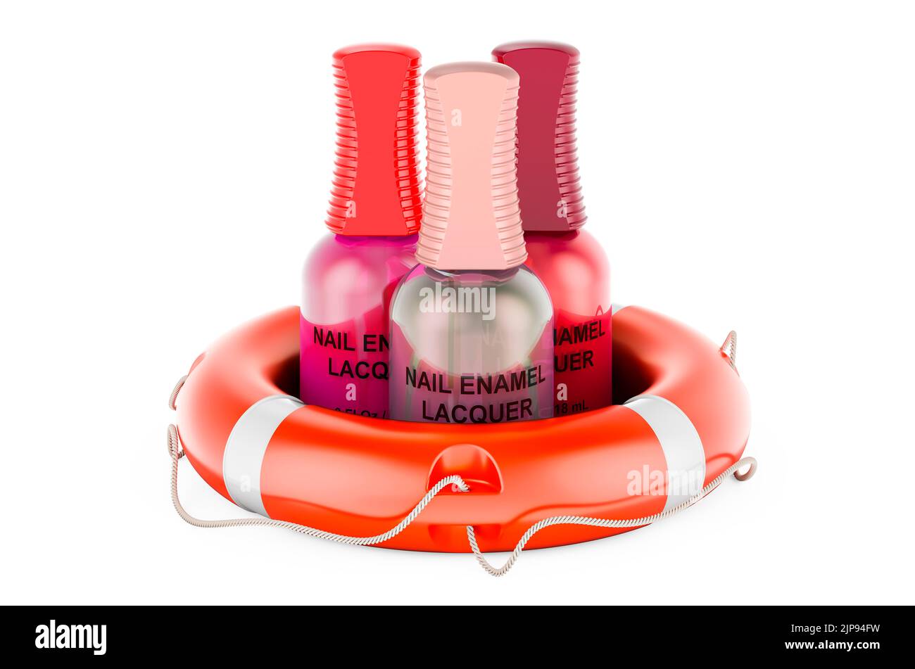 Nagellacke mit Rettungsgurt, 3D Rendering isoliert auf weißem Hintergrund Stockfoto