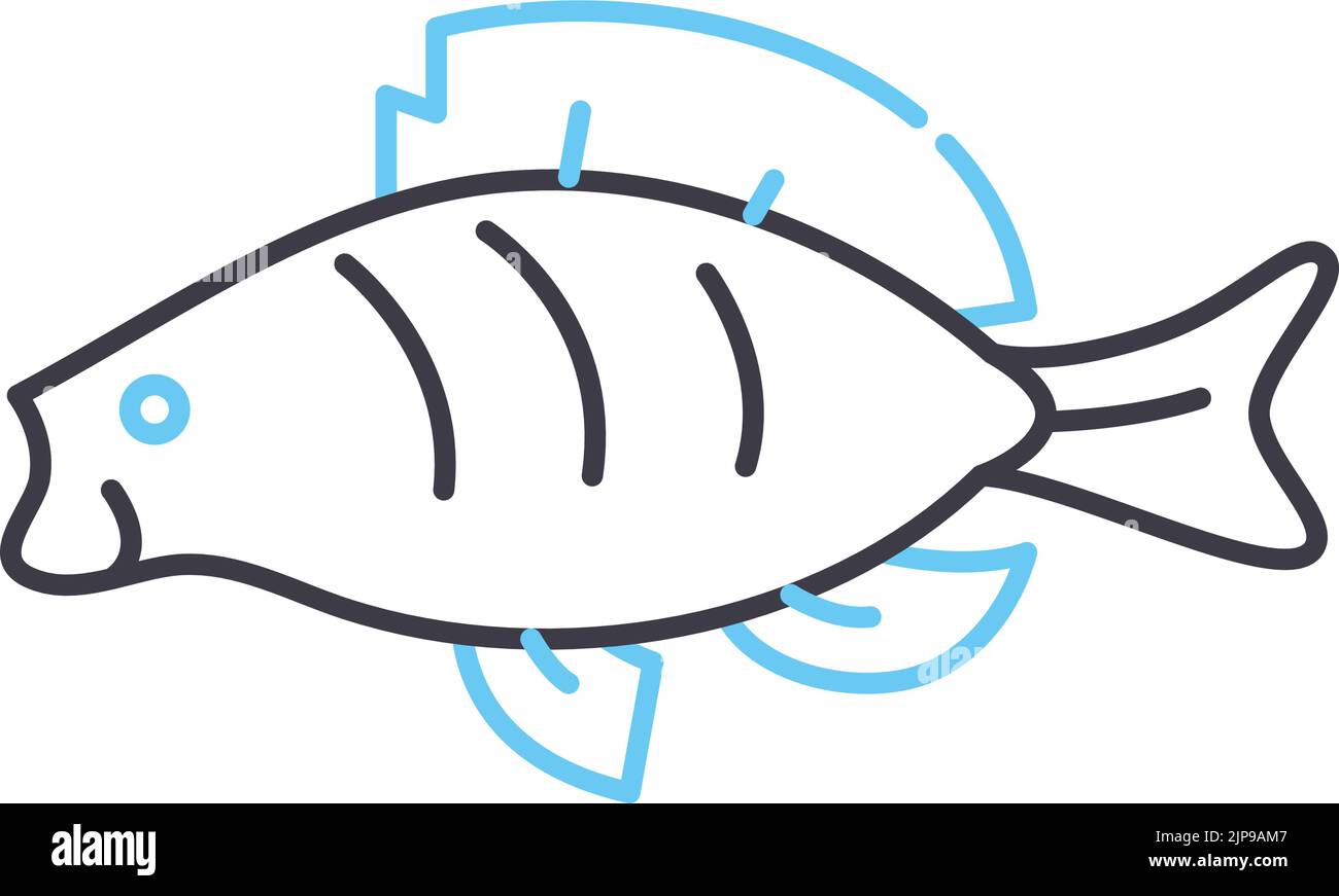 ocean Fish Line Symbol, Umrisssymbol, Vektordarstellung, Konzeptzeichen Stock Vektor