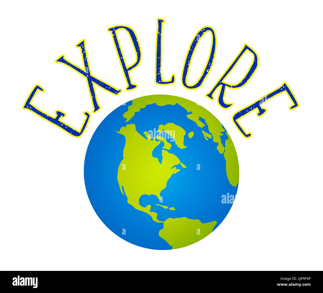 Konzeptdarstellung der Erde aus dem Weltraum mit dem Wort „Explore“, das darüber abrollt Stockfoto