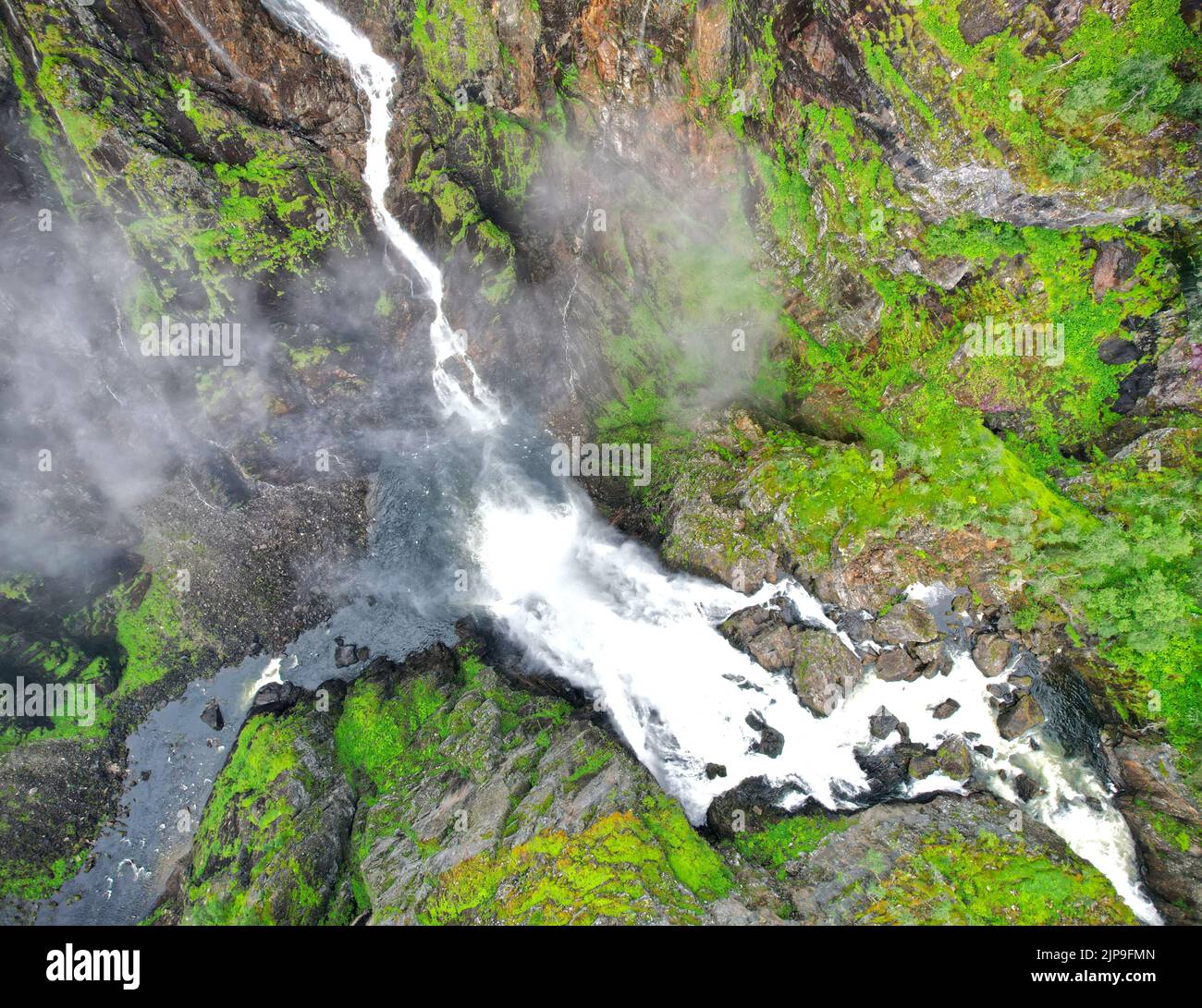 Vøringfossen höchste Wasserfall ikonische Landschaft aus Norwegen Luftaufnahme Stockfoto