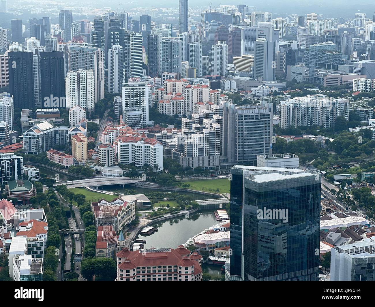 Eine Luftaufnahme der Skyline und des Clarke Quay in Singapur Stockfoto