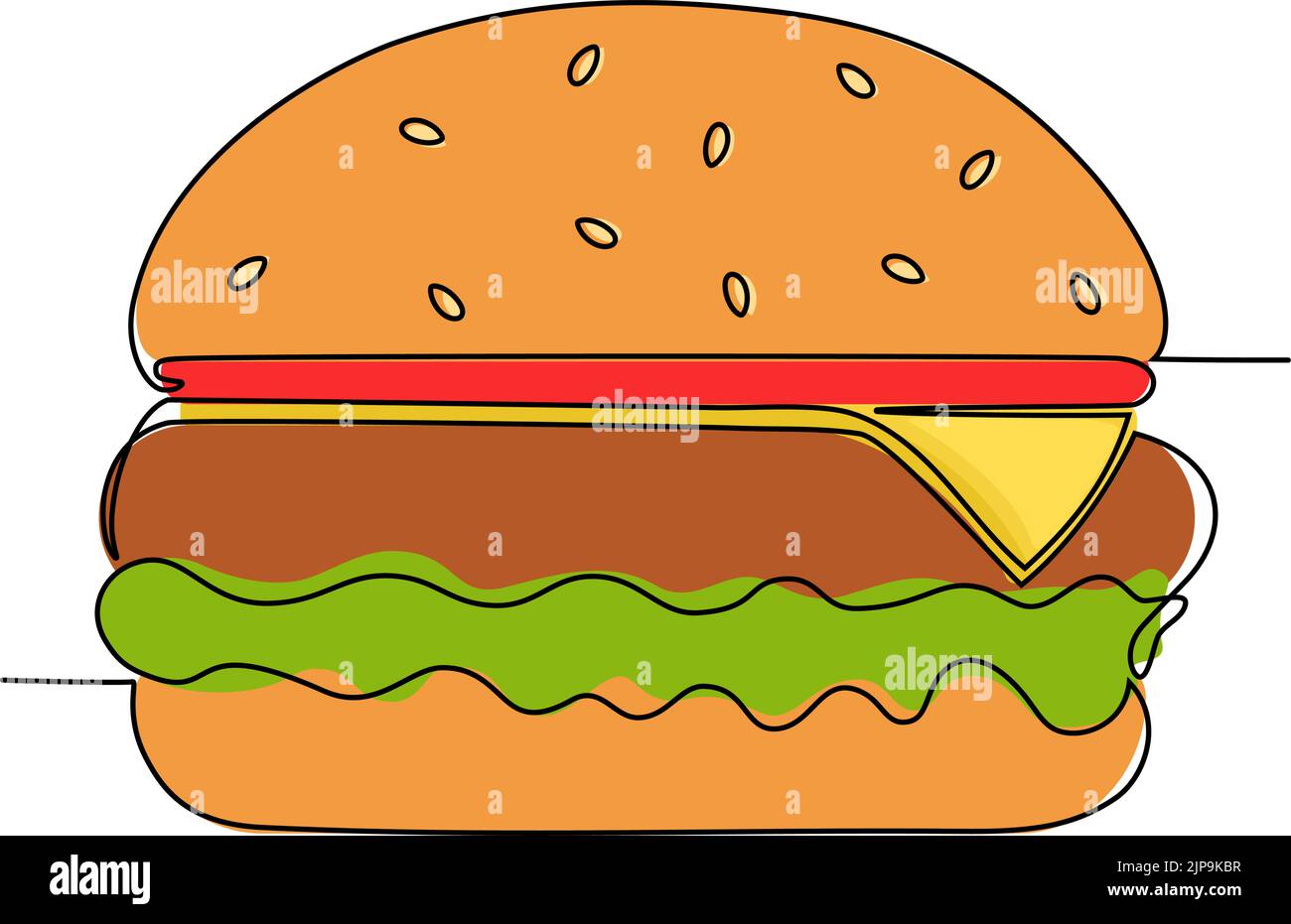 Kontinuierliche Linienzeichnung von leckeren appetitlichen Burger. Vektorgrafik Stock Vektor