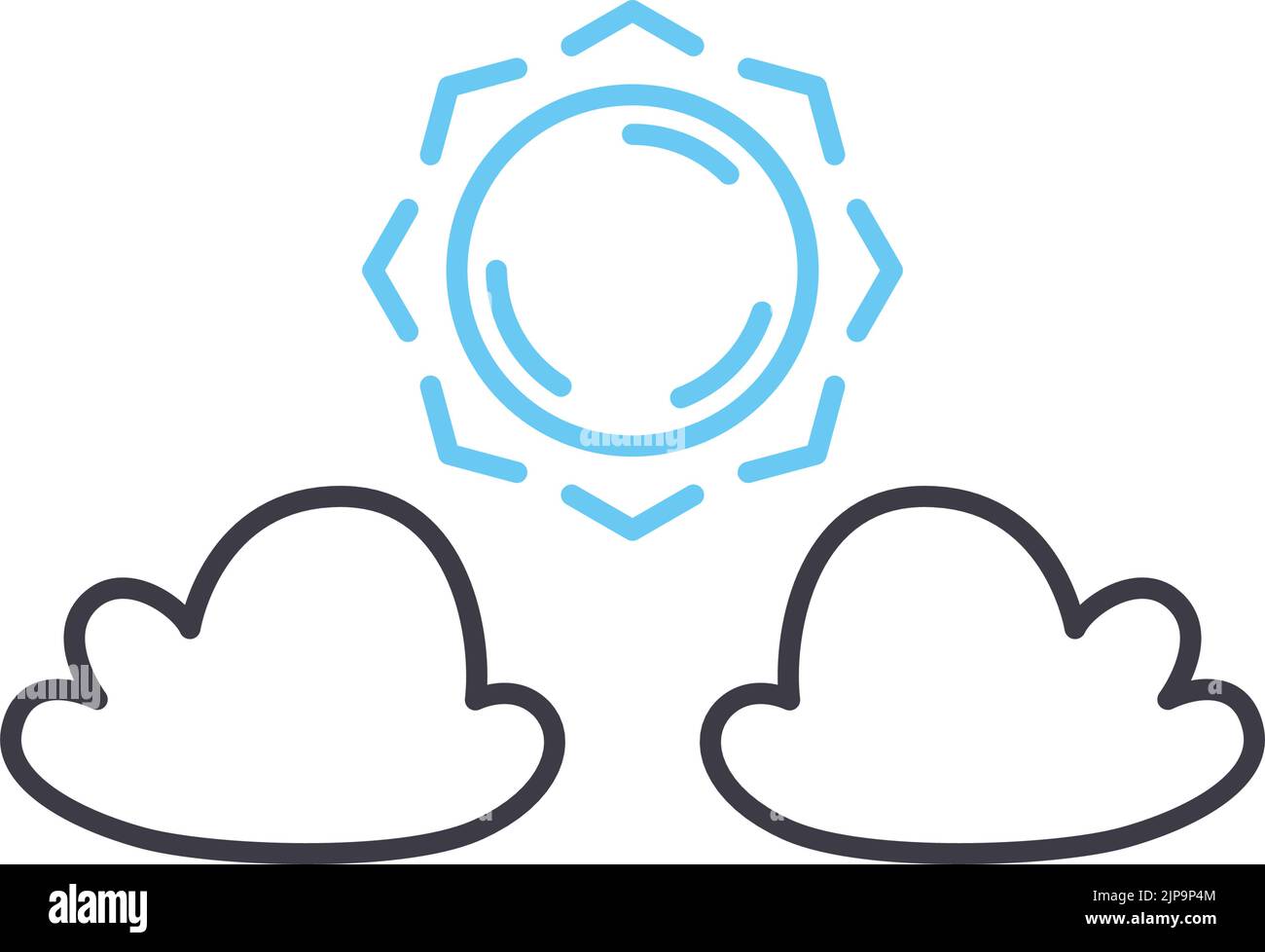 Teilweise bewölktes Liniensymbol, Umrisssymbol, Vektordarstellung, Konzeptzeichen Stock Vektor