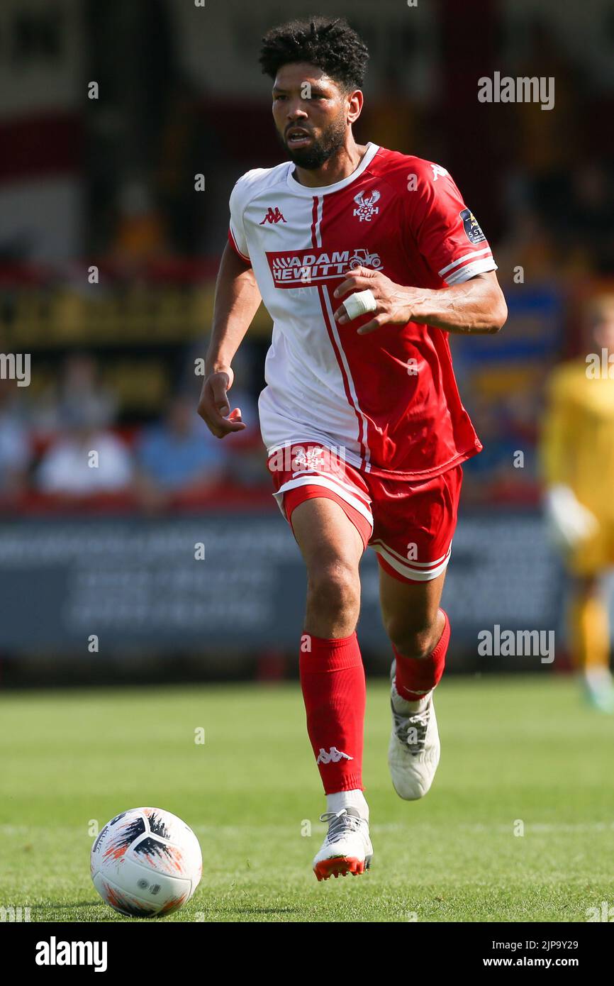 Nathaniel Knight-Percival von Kidderminster Harriers während des Spiels der Vanarama National League im Aggborough Stadium, Kidderminster. Bilddatum: Samstag, 13. August 2022. Stockfoto