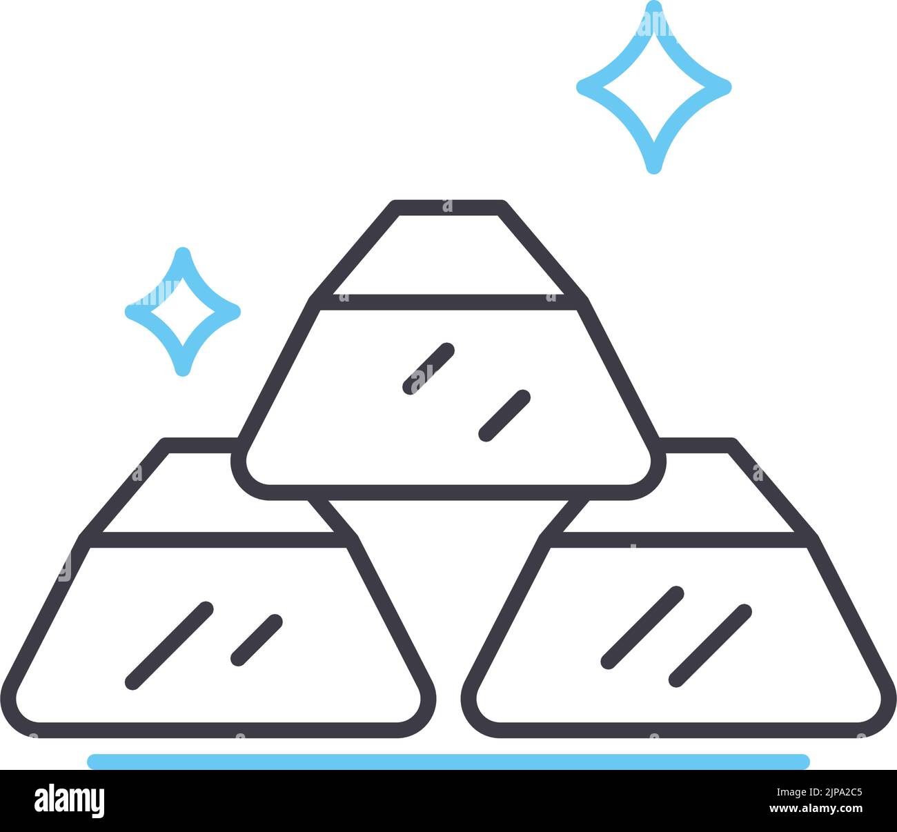 Goldbarren-Liniensymbol, Umrisssymbol, Vektordarstellung, Konzeptzeichen Stock Vektor