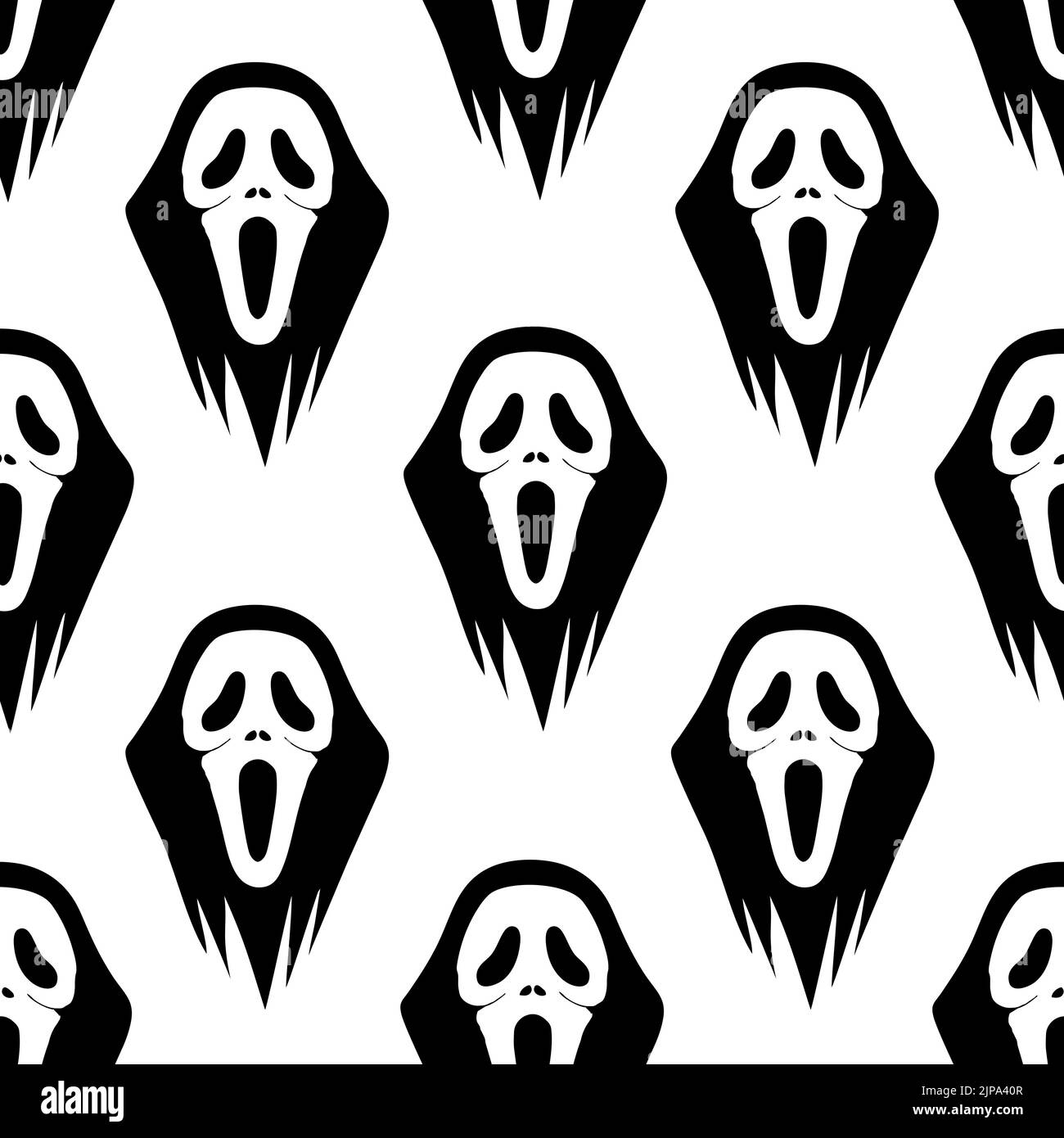 Nahtlose Grafik schwarz-weiß Muster Maske Schrei auf weißem Hintergrund, Textur, Design Stockfoto