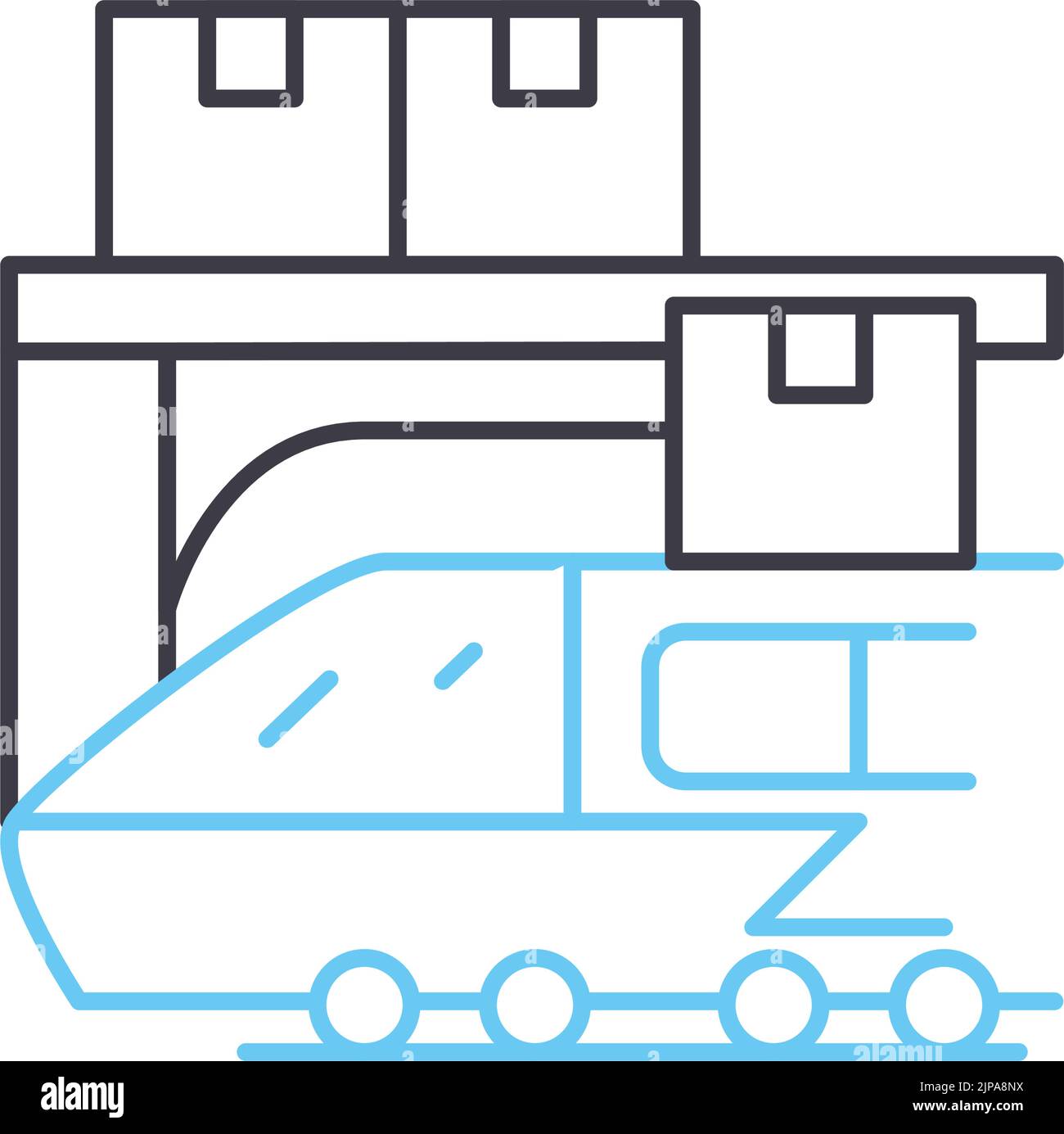 Eisenbahnlogistik Liniensymbol, Umrisssymbol, Vektordarstellung, Konzeptschild Stock Vektor