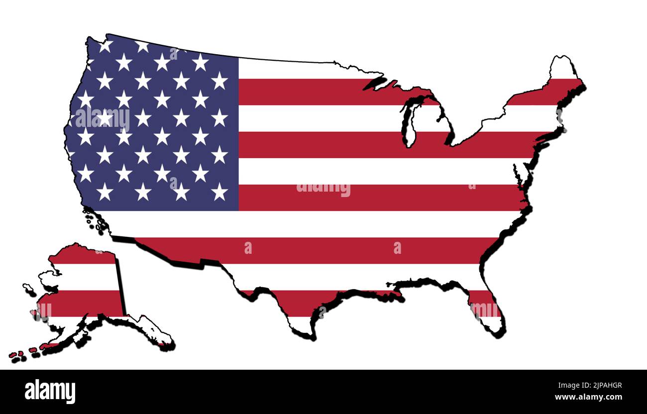 Silhouette der Karte der Vereinigten Staaten mit seiner Flagge Stockfoto