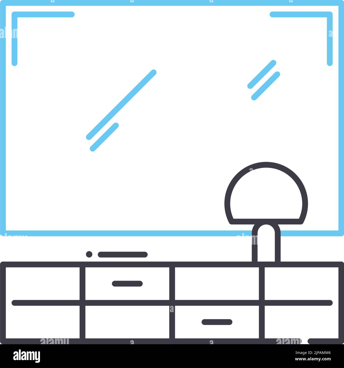 symbol für die Linie des fernsehschranks, Umrisssymbol, Vektordarstellung, Konzeptschild Stock Vektor