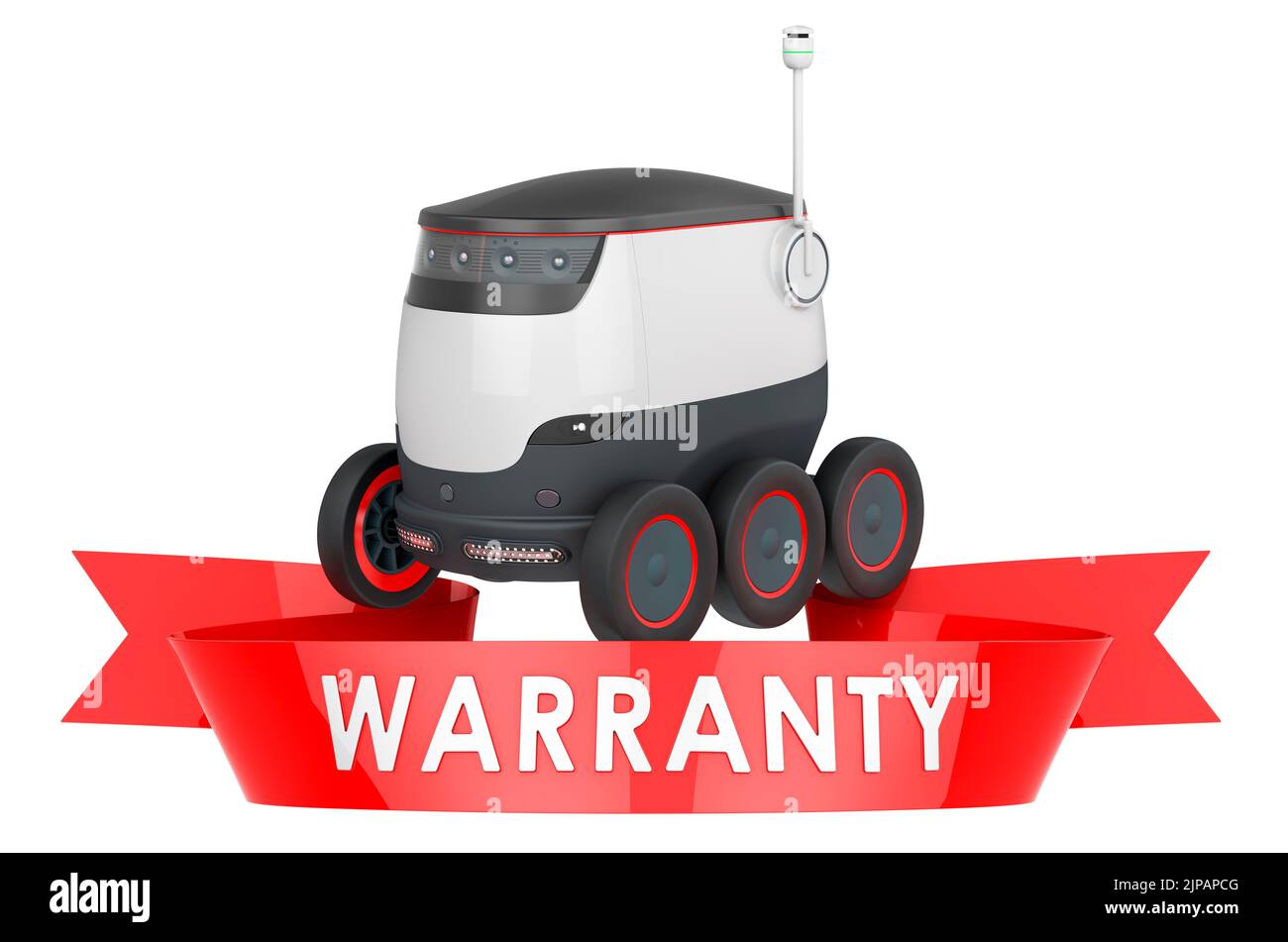 Autonome Robotergarantie, Konzept. 3D Darstellung isoliert auf weißem Hintergrund Stockfoto