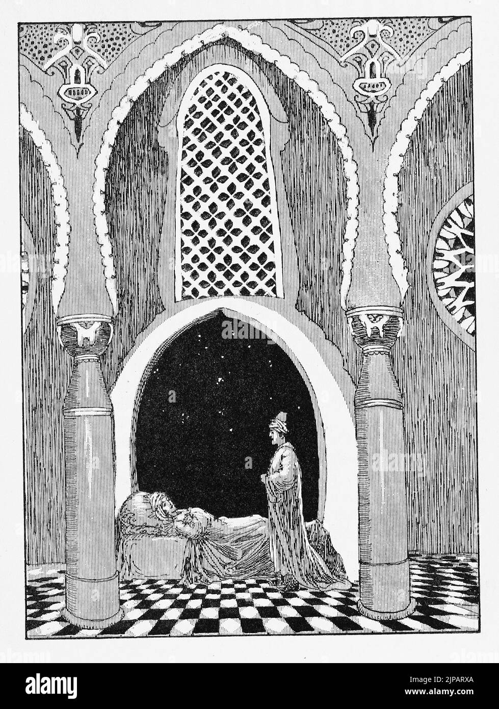 Shah Jussuf - während sie schlief, trat die Bey des Palastes ein. Illustration von Willy Pogany aus 'Forty-Four Turkish Fairy Tales' (1913) von Ignác Kúnos Stockfoto