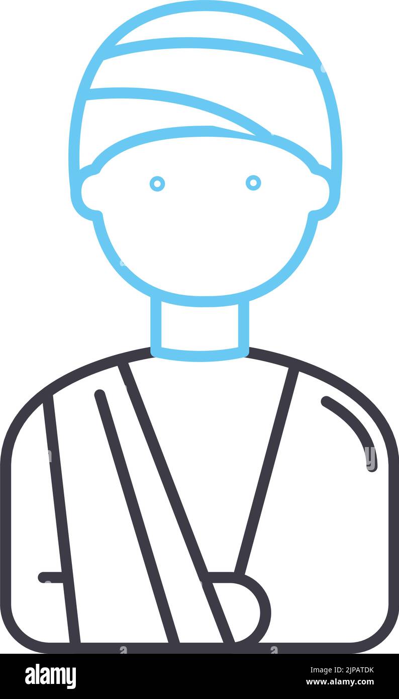 Patient mit Verbandliniensymbol, Umrisssymbol, Vektordarstellung, Konzeptzeichen Stock Vektor