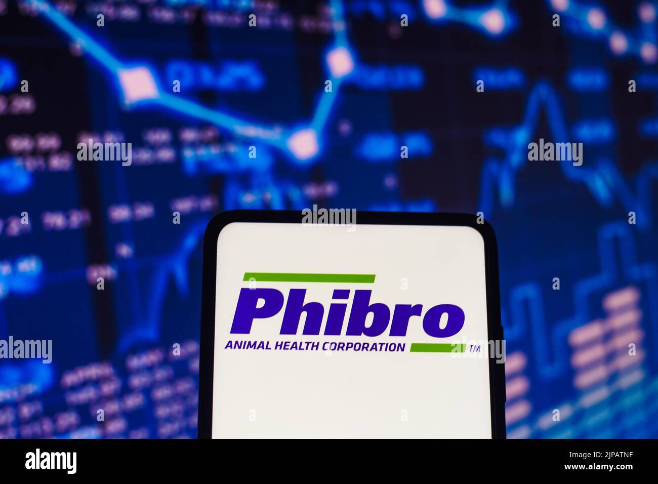 In dieser Abbildung wird das Logo von Phibro Animal Health auf einem Smartphone-Bildschirm angezeigt Stockfoto