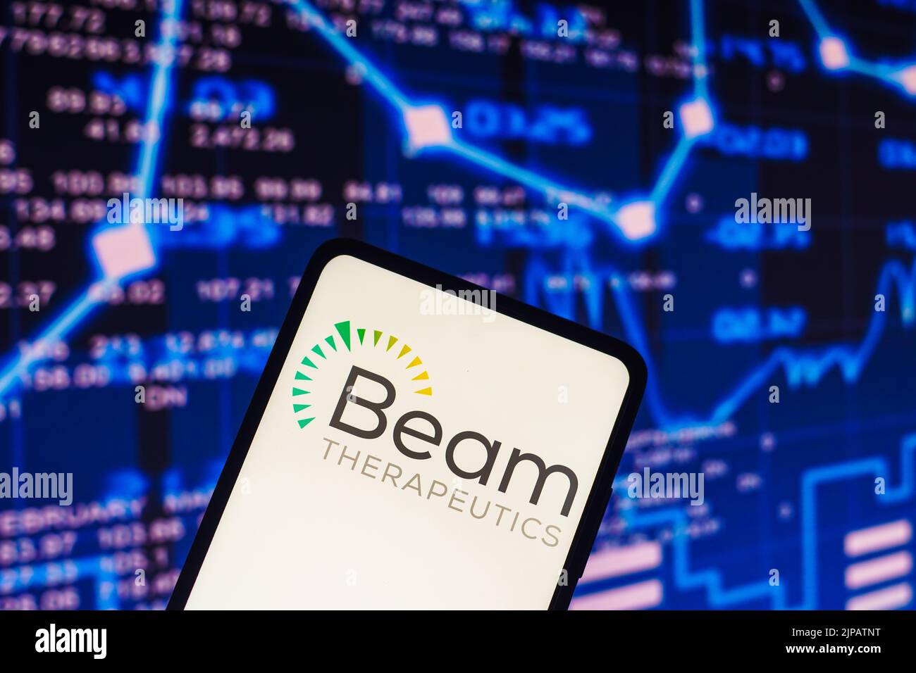 In dieser Abbildung wird das Beam Therapeutics-Logo auf einem Smartphone-Bildschirm angezeigt. Stockfoto