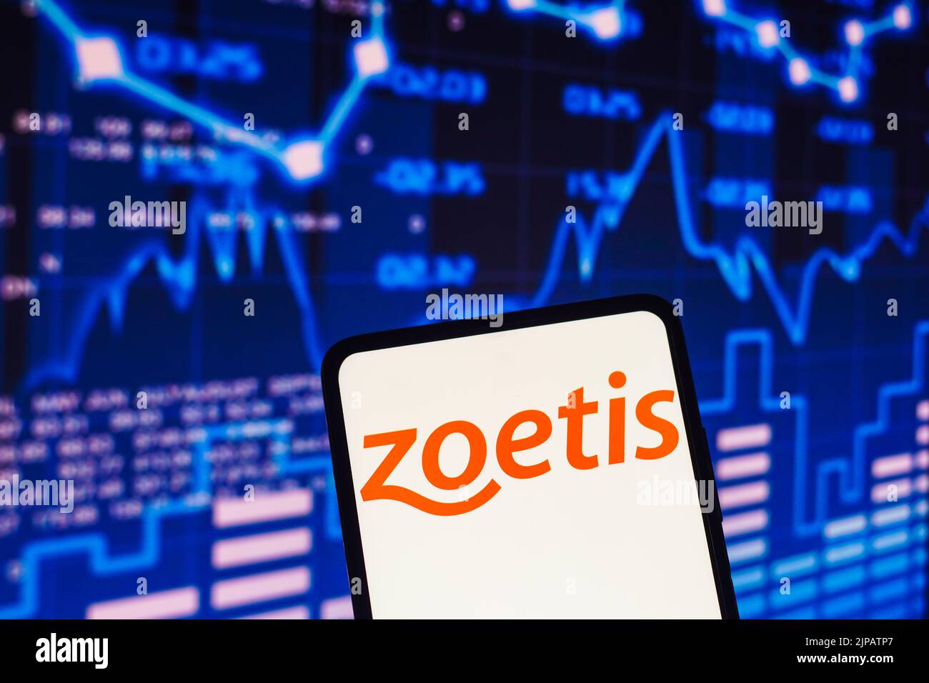 In dieser Abbildung wird das Zoetis-Logo auf einem Smartphone-Bildschirm angezeigt. Stockfoto