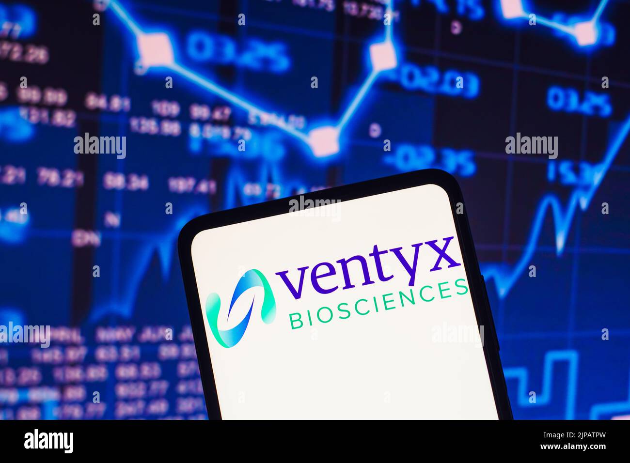 In dieser Abbildung wird das Logo von Ventyx Biosciences auf einem Smartphone-Bildschirm angezeigt. Stockfoto