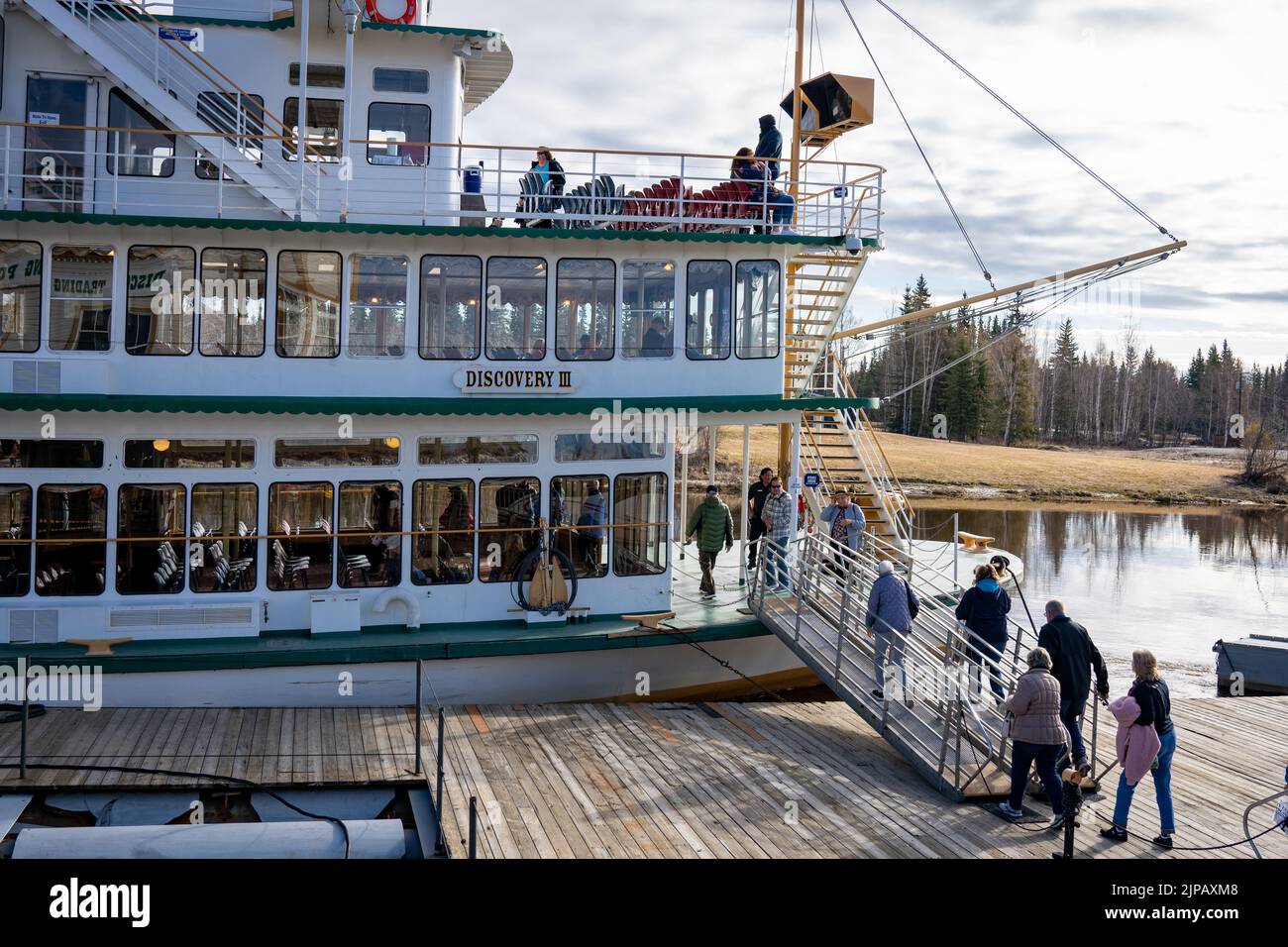 Die Riverboat Discovery Tour in Fairbanks wird auf einem authentischen Alaskan-Sternwheeler durchgeführt Stockfoto