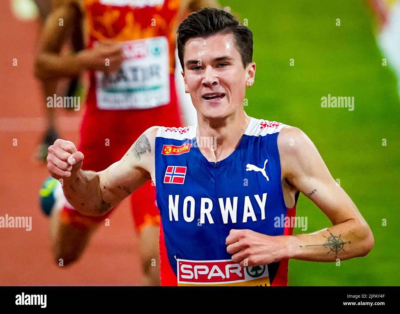 München, Deutschland 20220816.Jakob Ingebrigtsen aus Norwegen feiert