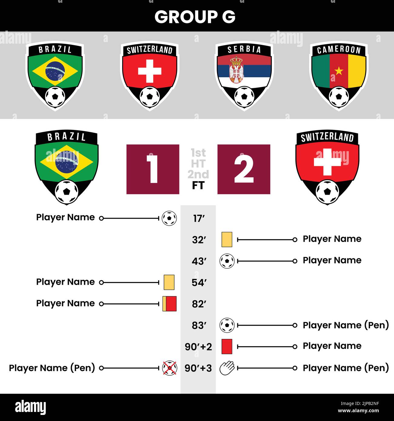 Fußballspiel-Events und -Details mit schildförmigen Teamsymbolen Stock Vektor