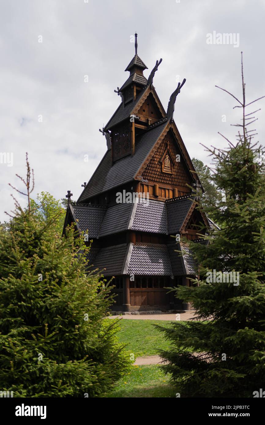 Gol Stave Kirche im Norwegischen Museum für Kulturgeschichte, Olso, Norwegen Stockfoto