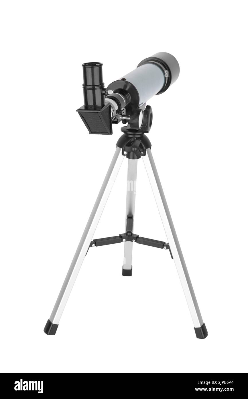 Modernes Teleskop isoliert auf weißem Hintergrund Stockfoto