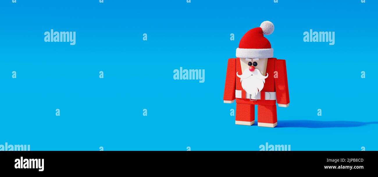 Santa Claus lustige 3D Charakter mit roter Nase. Weihnachtsfeiertage Konzept auf blauem Hintergrund 3D Render 3D Illustration Stockfoto