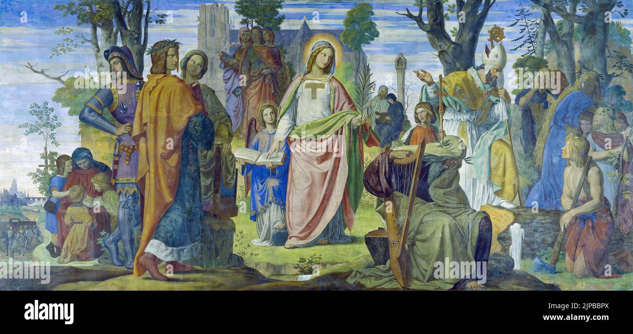 Die Kunst, die durch das Christentum in Deutschland eingeführt wird (1834 – 1836) Gemälde von Philipp Veit Stockfoto